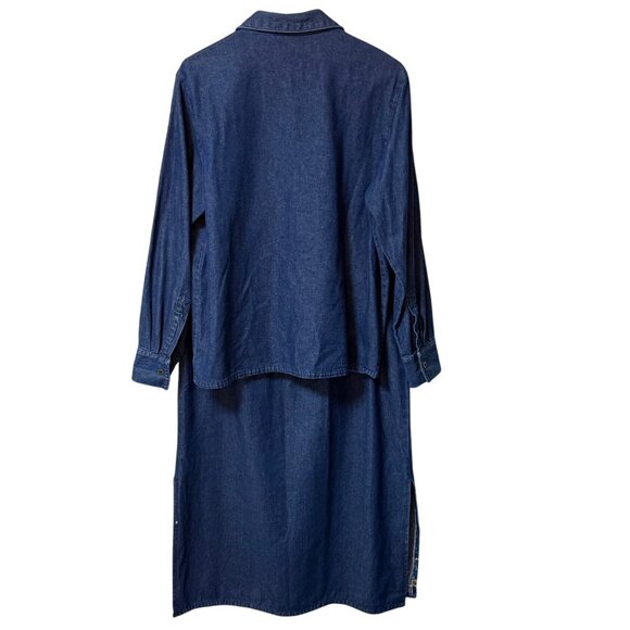 Cervelle Denim Maxi Dress 2 Piece Set Sz L Blue Jean VTG Embroidered Lagenlook - Picture 2 of 16